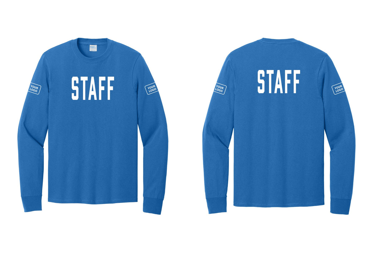 NYC Factory Custom Logo Staff Cotton Long Sleeve T-Shirt (Classic) - Front + Back + Your Logo Sleeves - Royal