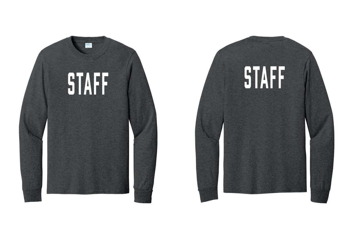 NYC Factory Staff Cotton Long Sleeve T-Shirt (Classic) - Front + Back - Dark Heather Grey