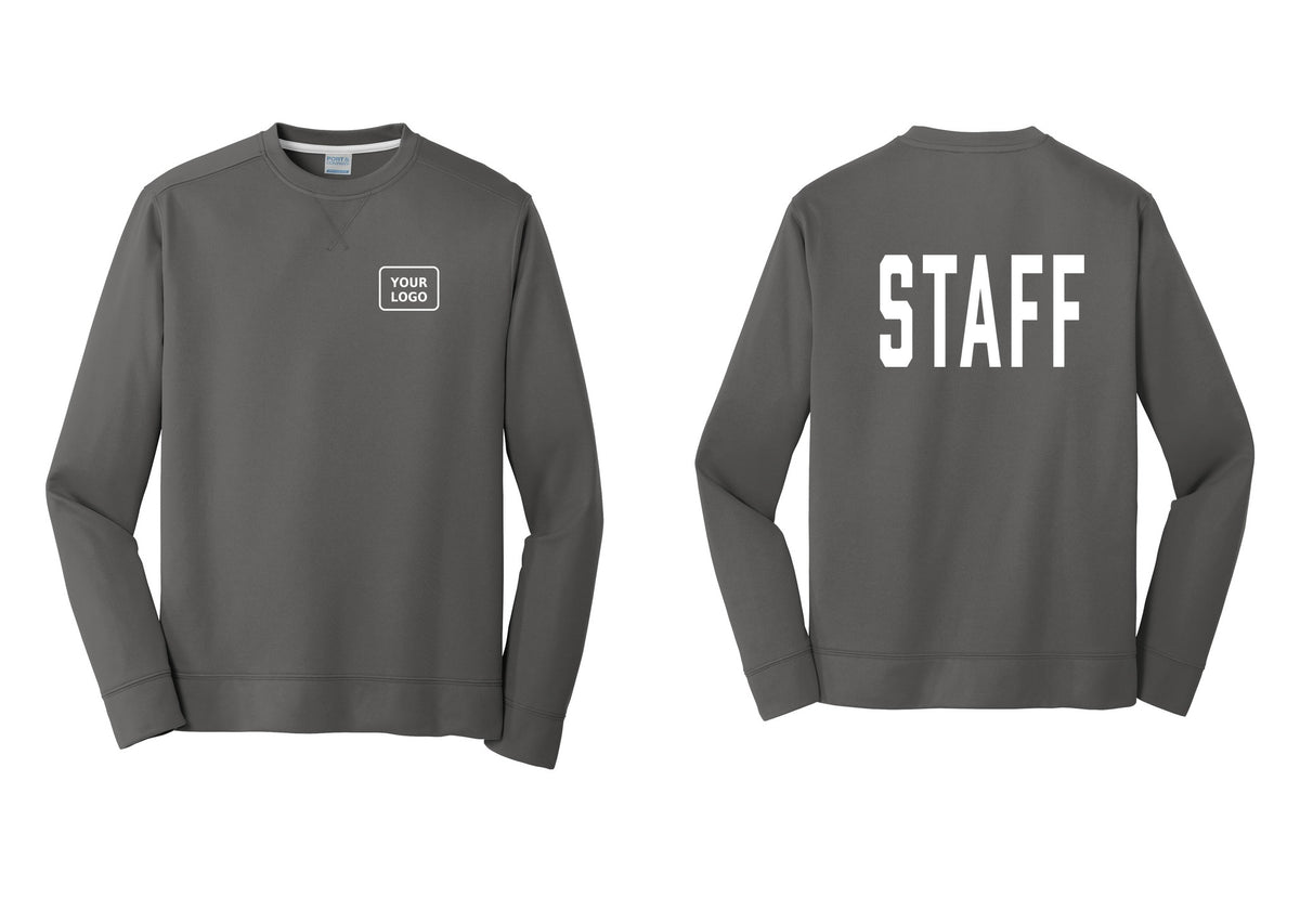NYC Factory Custom Logo Staff Performance Fleece Crewneck Sweatshirt (Classic) - Your Logo + Back - Charcoal