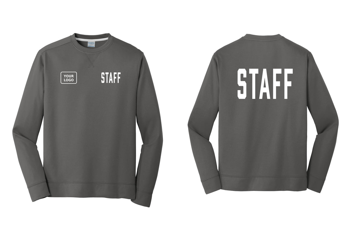 NYC Factory Custom Logo Staff Performance Fleece Crewneck Sweatshirt (Classic) - STAFF + Your Logo + Back - Charcoal