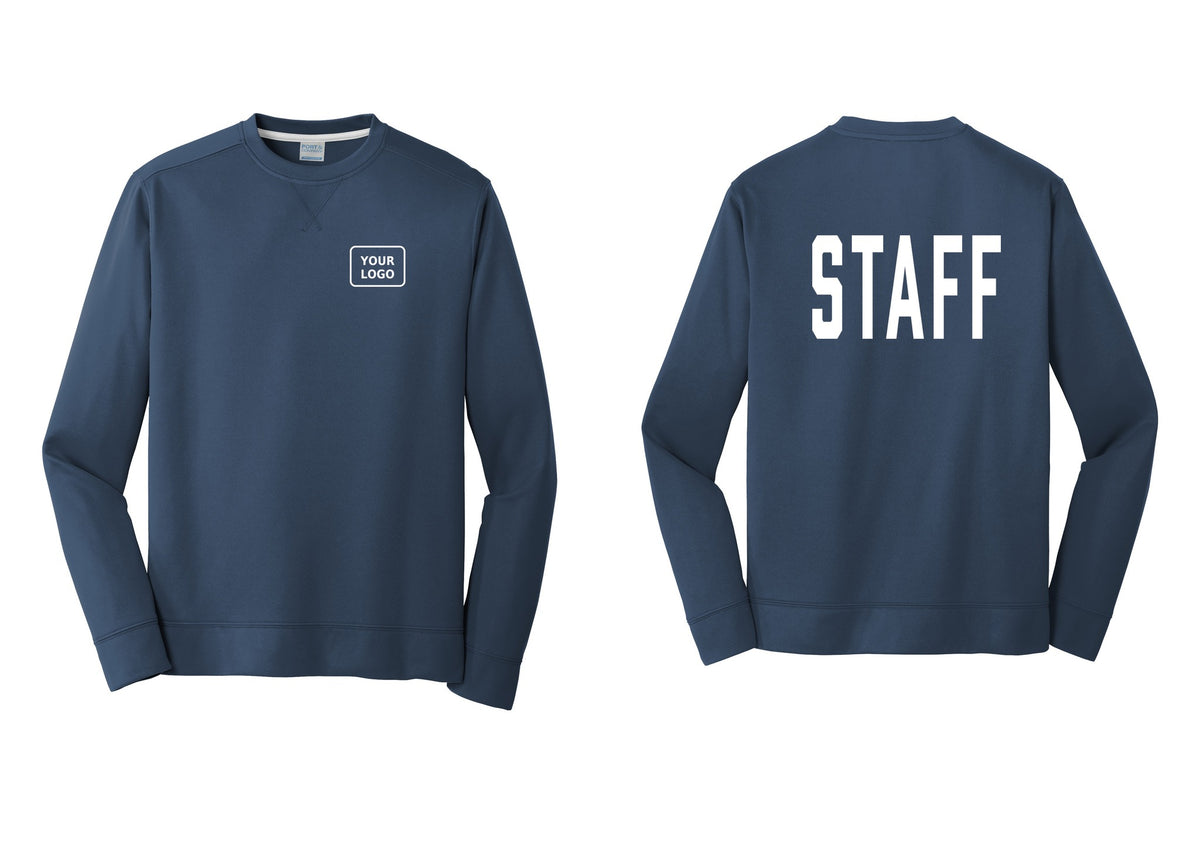 NYC Factory Custom Logo Staff Performance Fleece Crewneck Sweatshirt (Classic) - Your Logo + Back - Navy