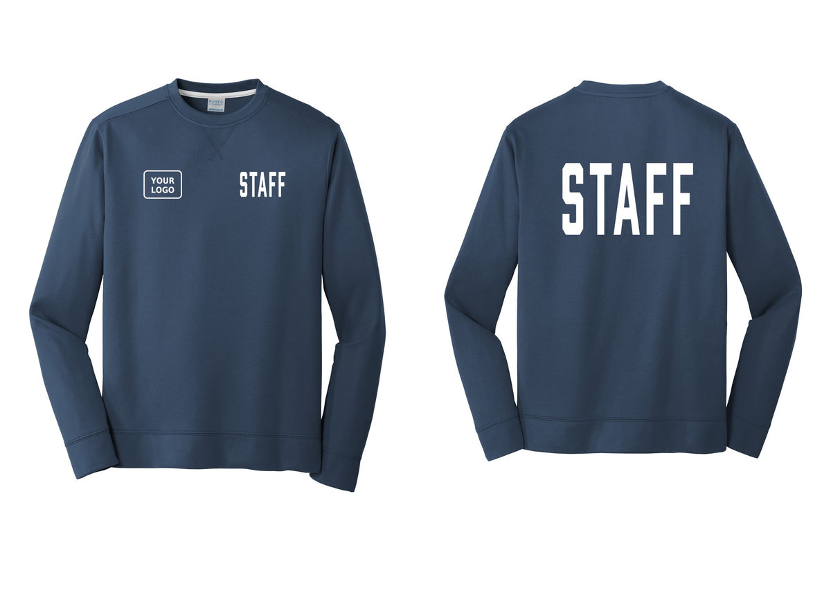 NYC Factory Custom Logo Staff Performance Fleece Crewneck Sweatshirt (Classic) - STAFF + Your Logo + Back - Navy