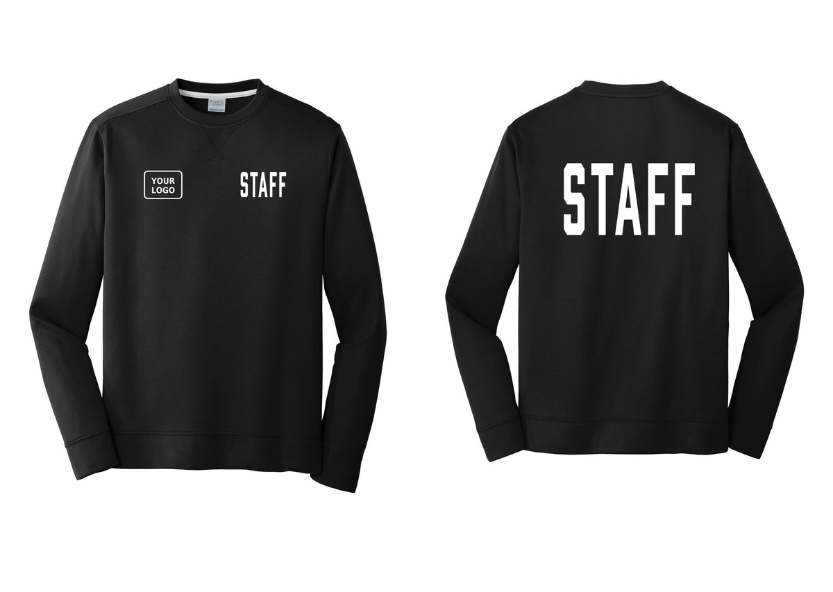 NYC Factory Custom Logo Staff Performance Fleece Crewneck Sweatshirt (Classic) - STAFF + Your Logo + Back - Black