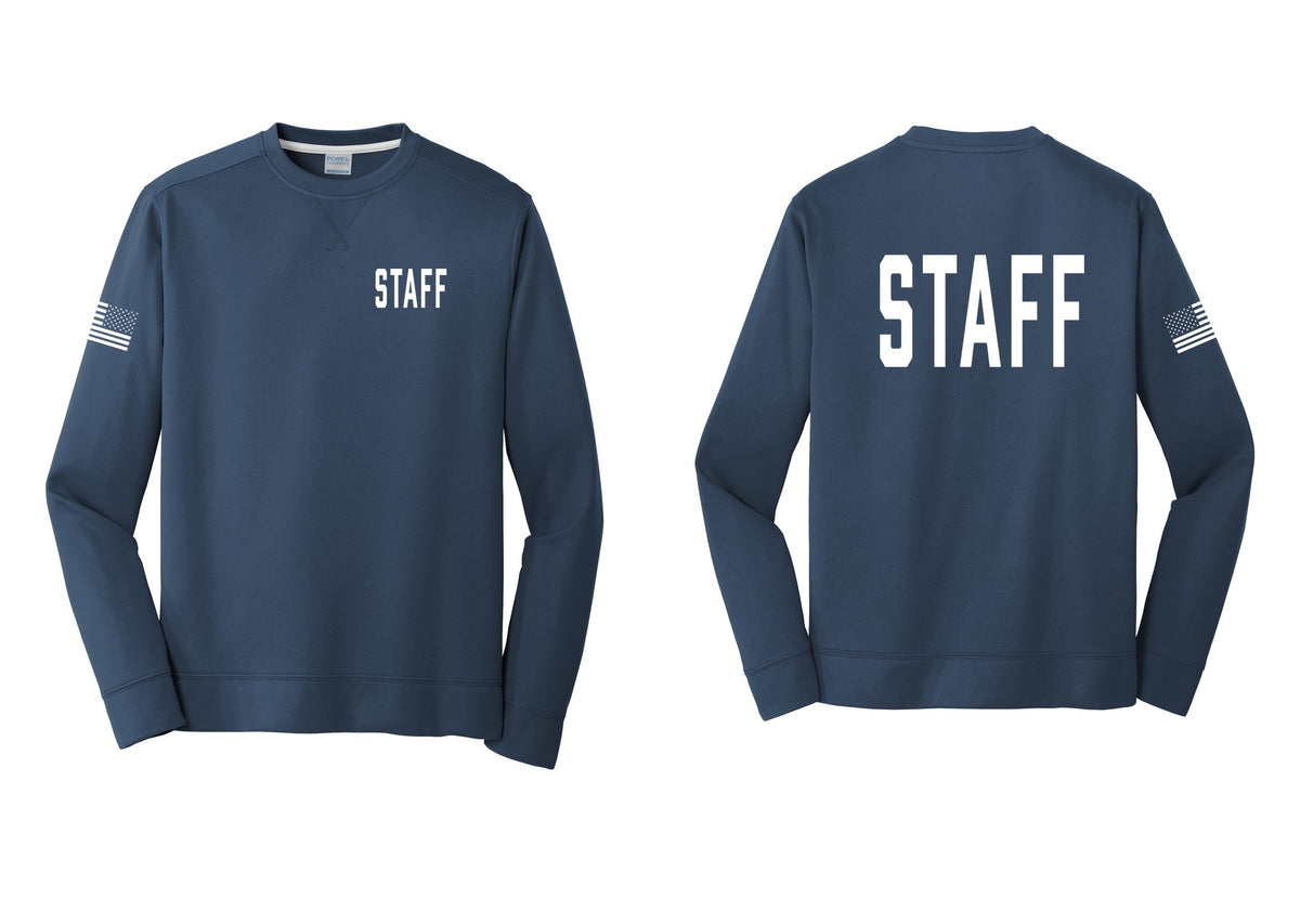 NYC Factory Staff Performance Fleece Crewneck Sweatshirt (Classic) - Chest + Back + US Flag Sleeve - Navy