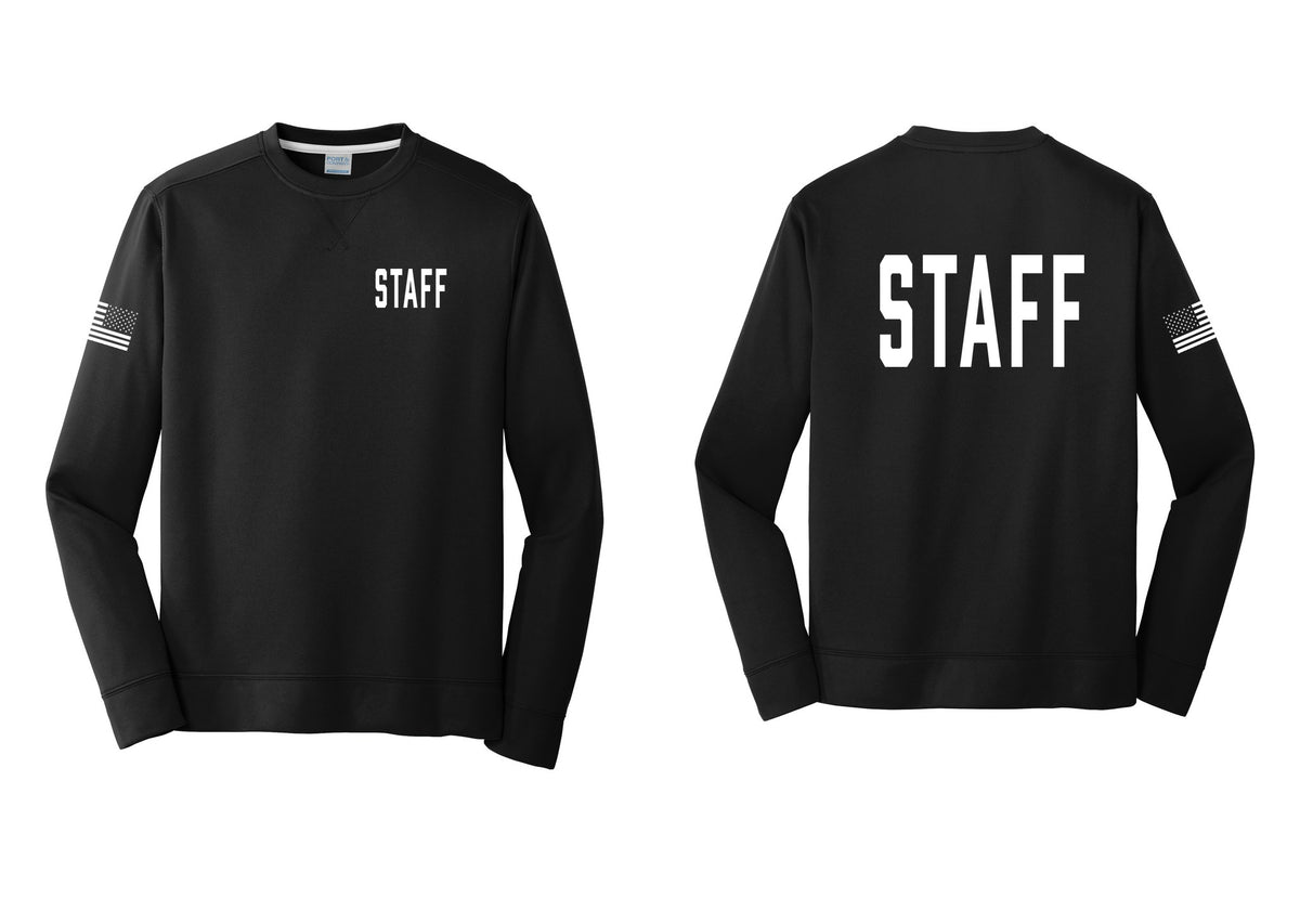 NYC Factory Staff Performance Fleece Crewneck Sweatshirt (Classic) - Chest + Back + US Flag Sleeve - Black