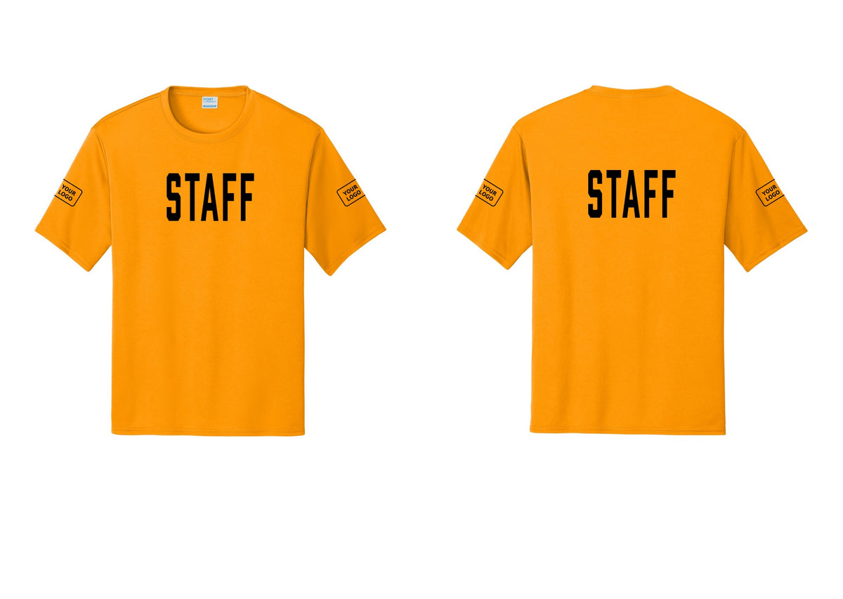 NYC Factory Custom Logo Staff Performance T-Shirt (Classic) - Front + Back + Your Logo Sleeves - Gold