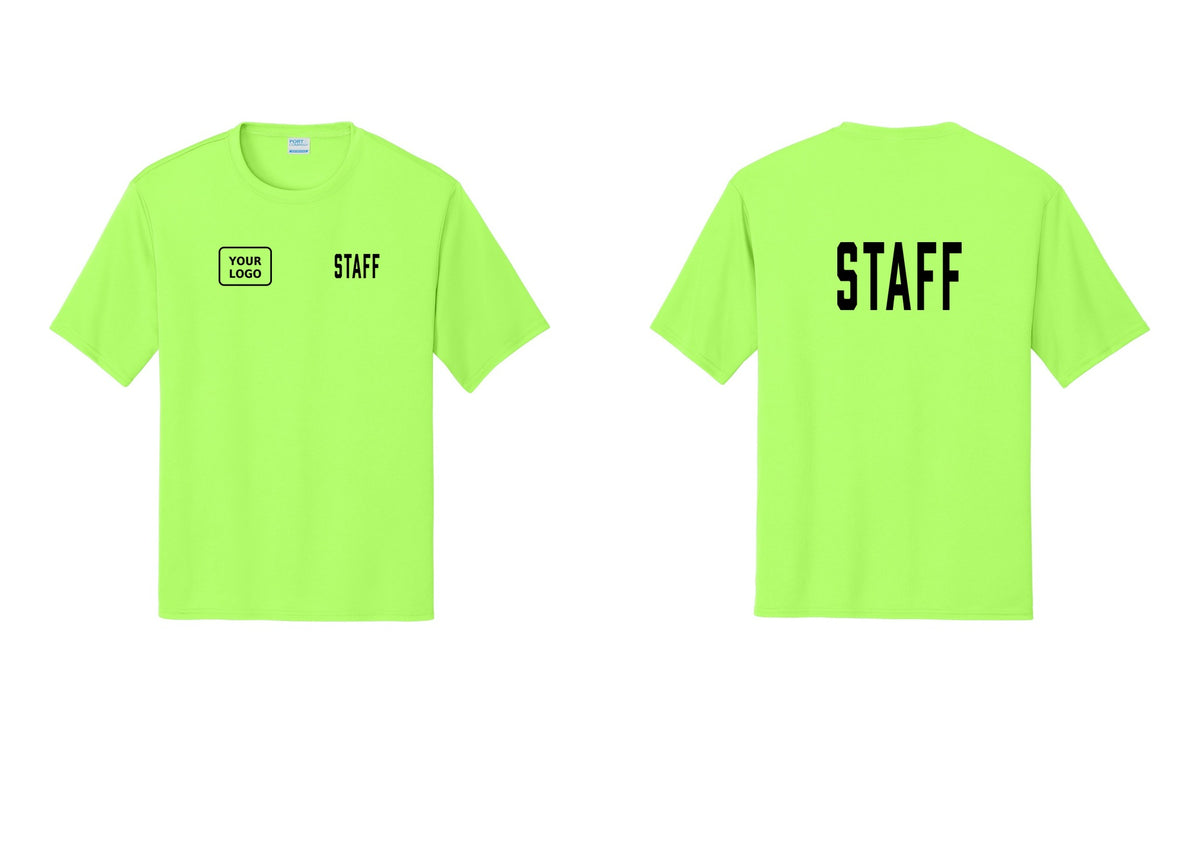 NYC Factory Custom Logo Staff Performance T-Shirt (Classic) - STAFF + Your Logo + Back - Neon Green