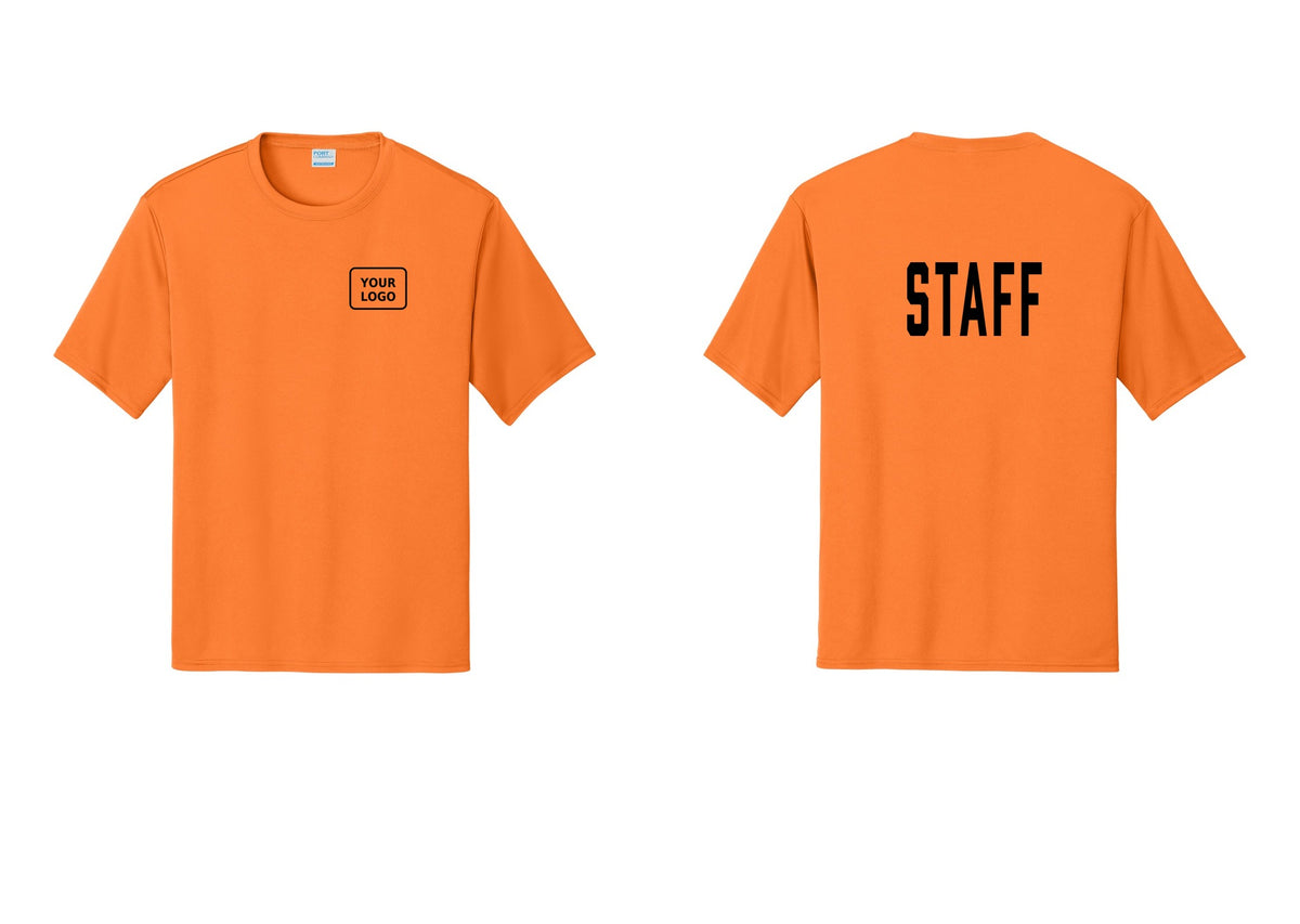 NYC Factory Custom Logo Staff Performance T-Shirt (Classic) - Your Logo + Back - Neon Orange