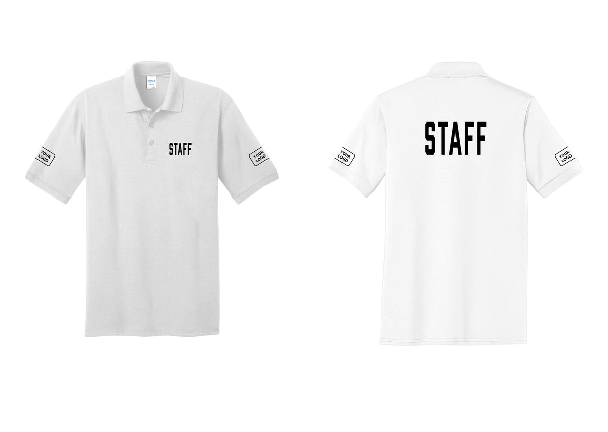 NYC Factory Custom Logo Staff Polo Shirt (Classic) - Chest + Back + Your Logo Sleeves - White