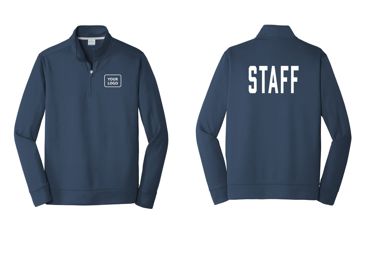NYC Factory Custom Logo Staff Performance Fleece 1/4-Zip Pullover Sweatshirt (Classic) - Your Logo + Back - Navy