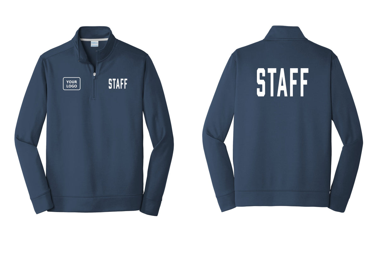 NYC Factory Custom Logo Staff Performance Fleece 1/4-Zip Pullover Sweatshirt (Classic) - STAFF + Your Logo + Back - Navy