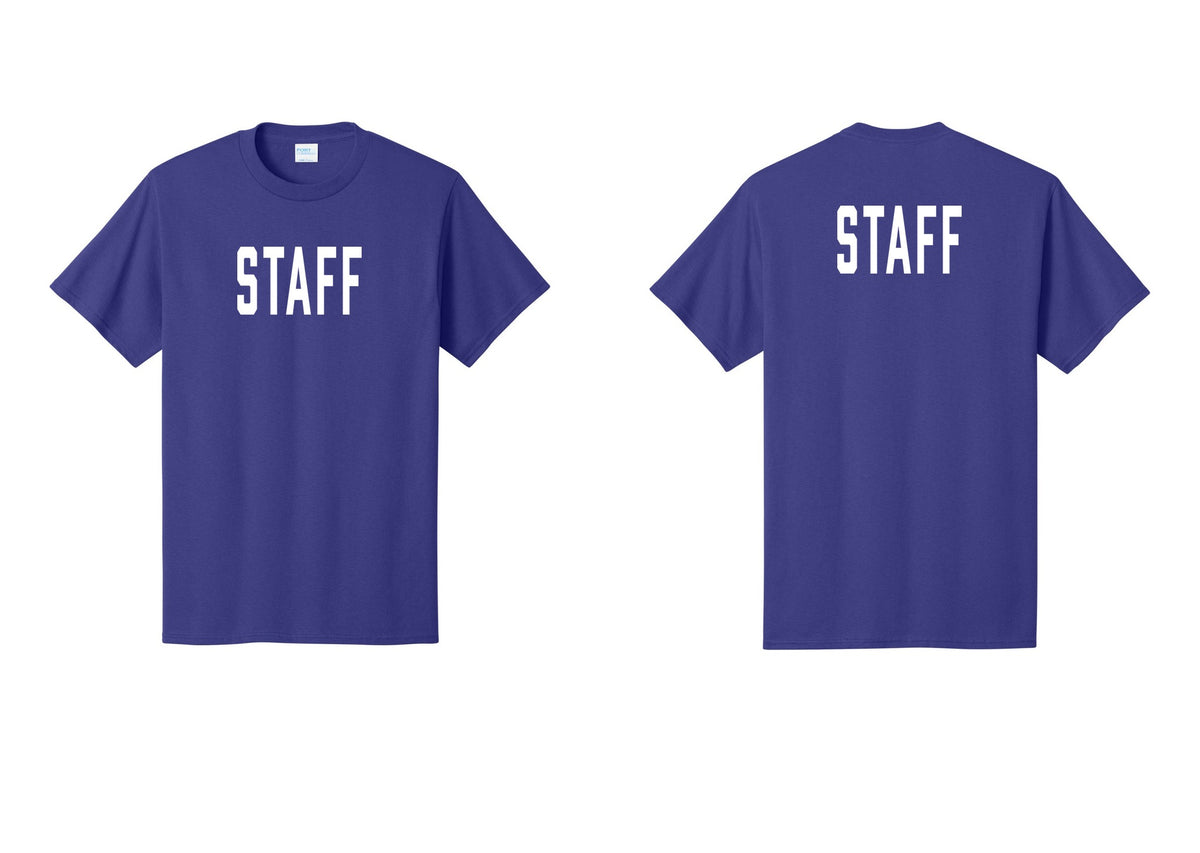 NYC Factory Staff T-Shirt, Condensed Lettering - Front + Back - Purple
