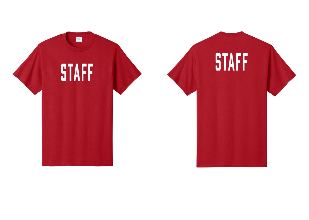 NYC Factory Staff T-Shirt, Condensed Lettering - Front + Back - Red