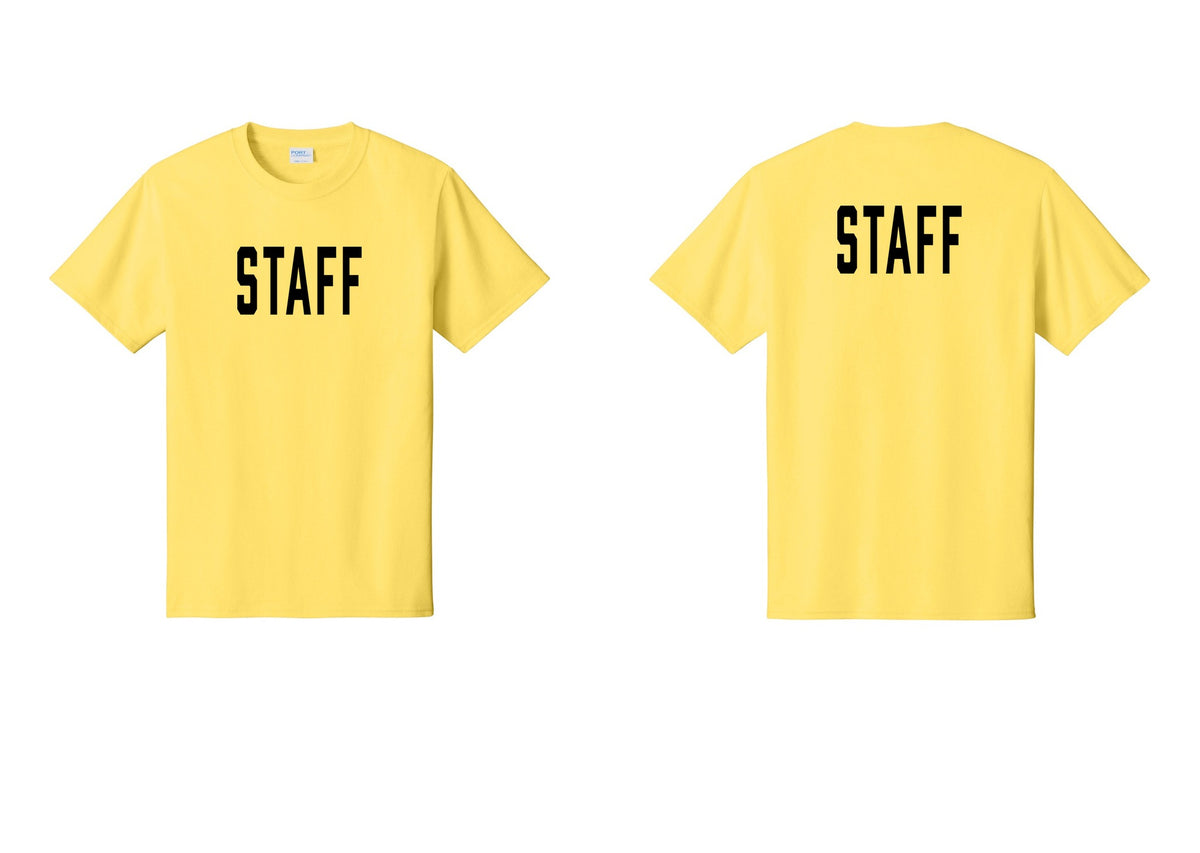 NYC Factory Staff T-Shirt, Condensed Lettering - Front + Back - Yellow