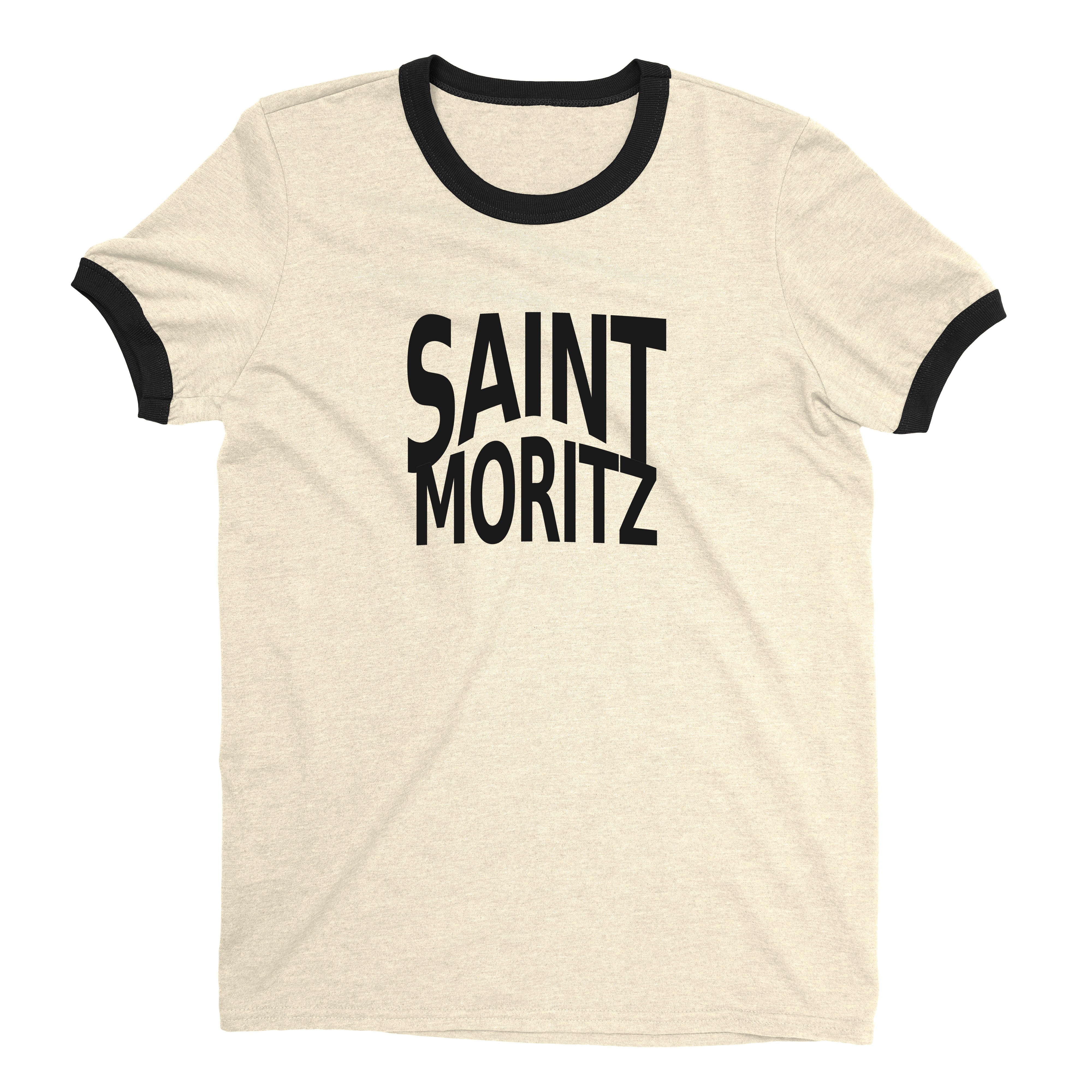 St Moritz Ski Resort Ringer Tee Retro Style Men's T-Shirt - NYC Factory - Natural