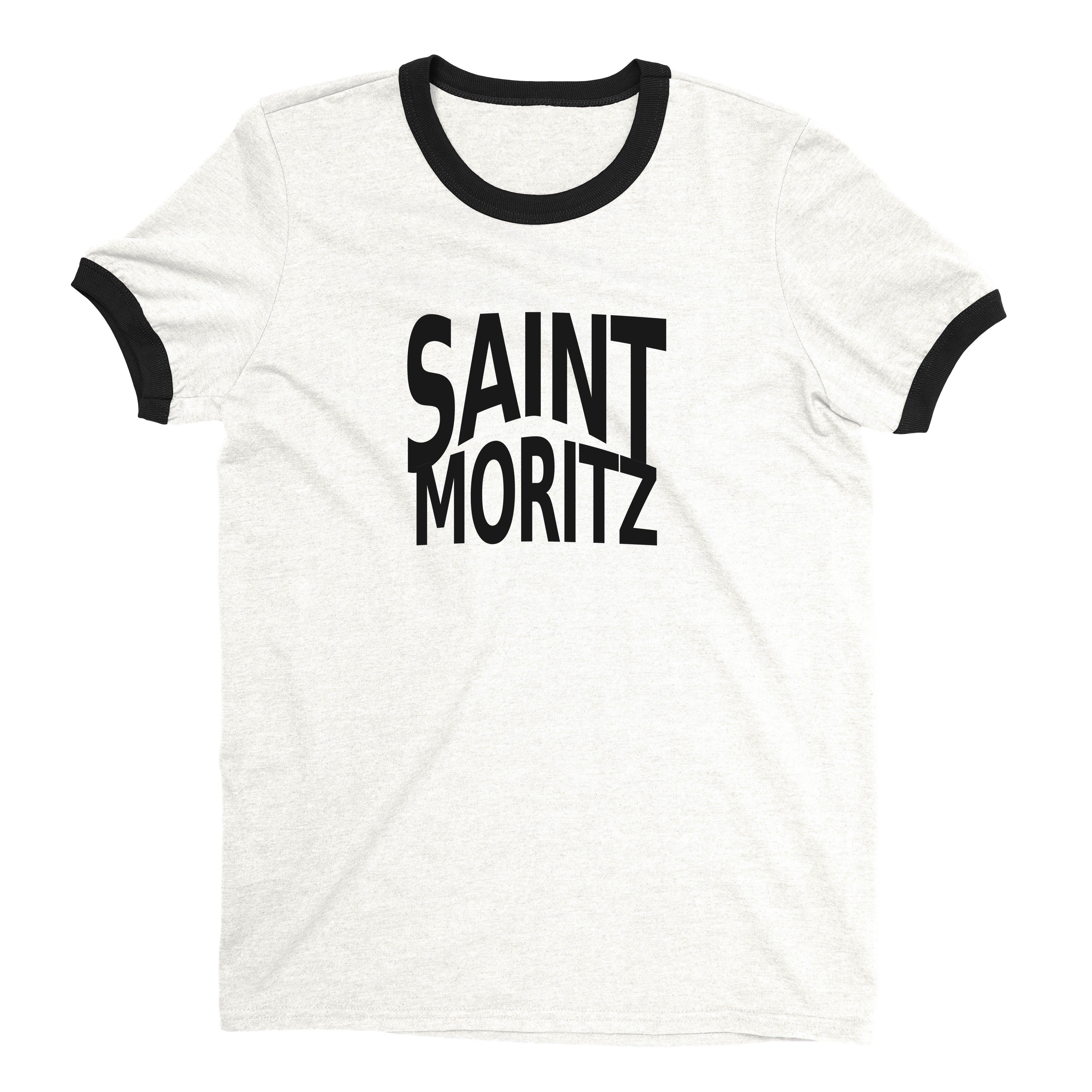 St Moritz Ski Resort Ringer Tee Retro Style Men's T-Shirt - NYC Factory - White