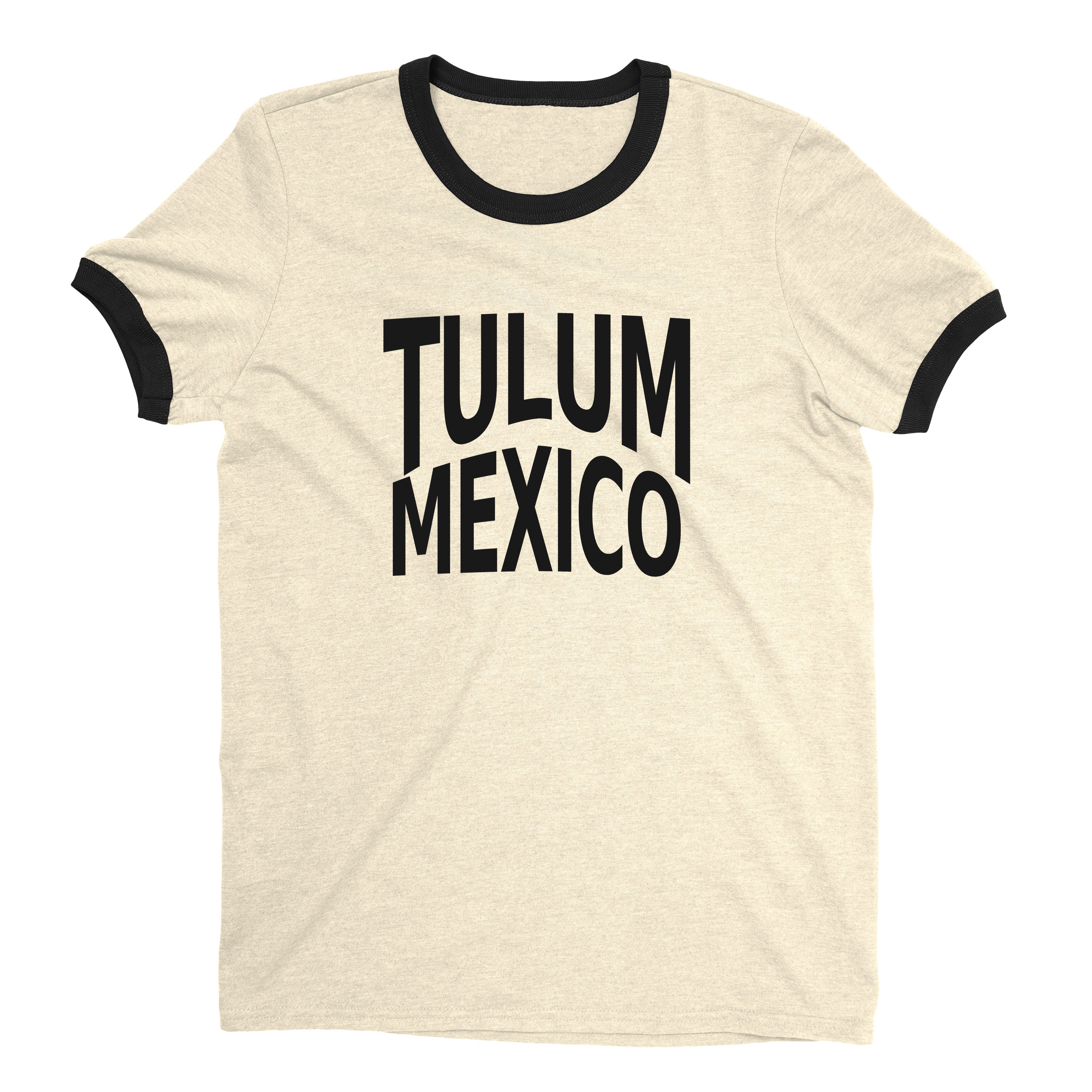 Tulum Beach Ringer Tee Retro Style Men's T-Shirt - NYC Factory - Natural