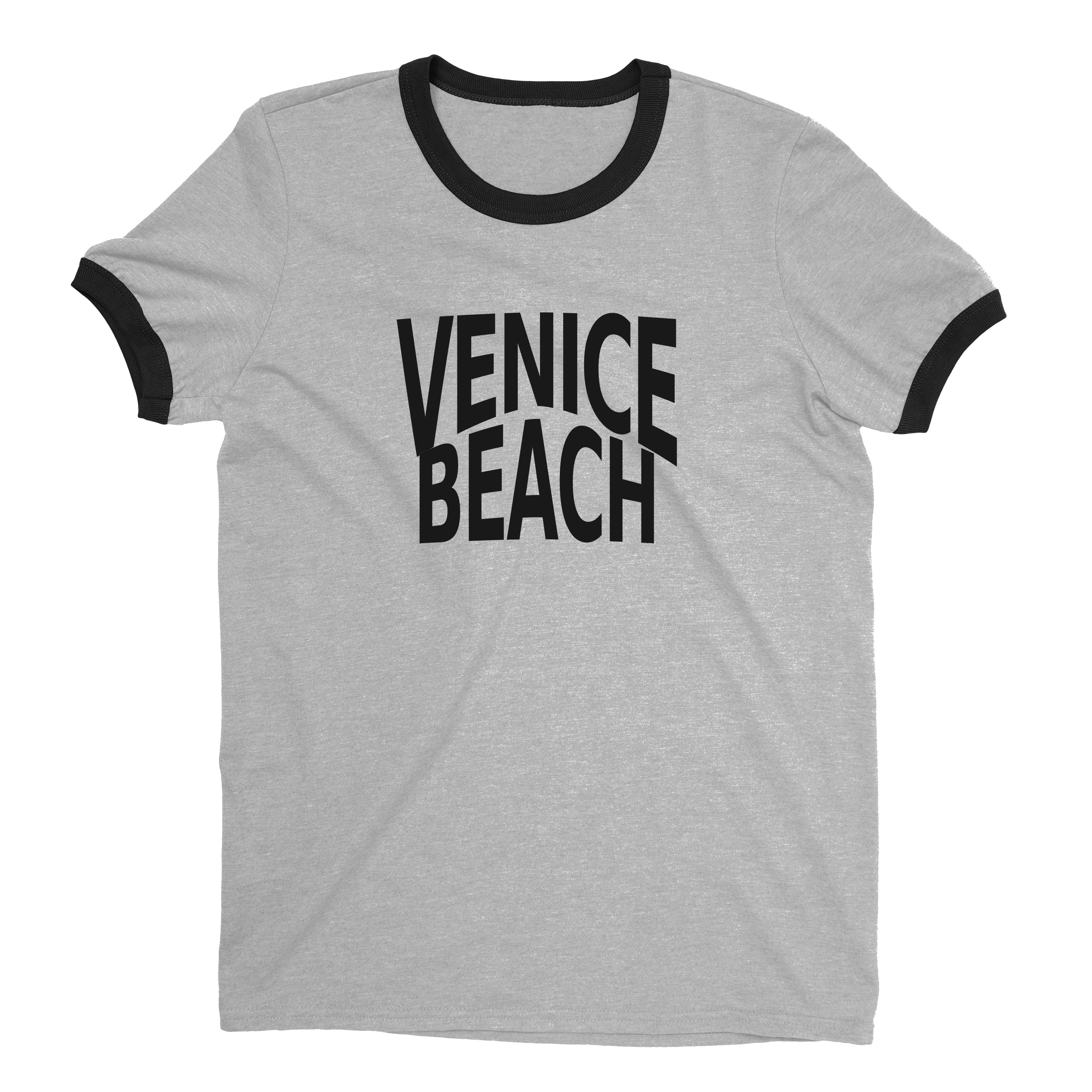 Venice Beach Ringer Tee Retro Style Men's T-Shirt - NYC Factory - Heather Gray