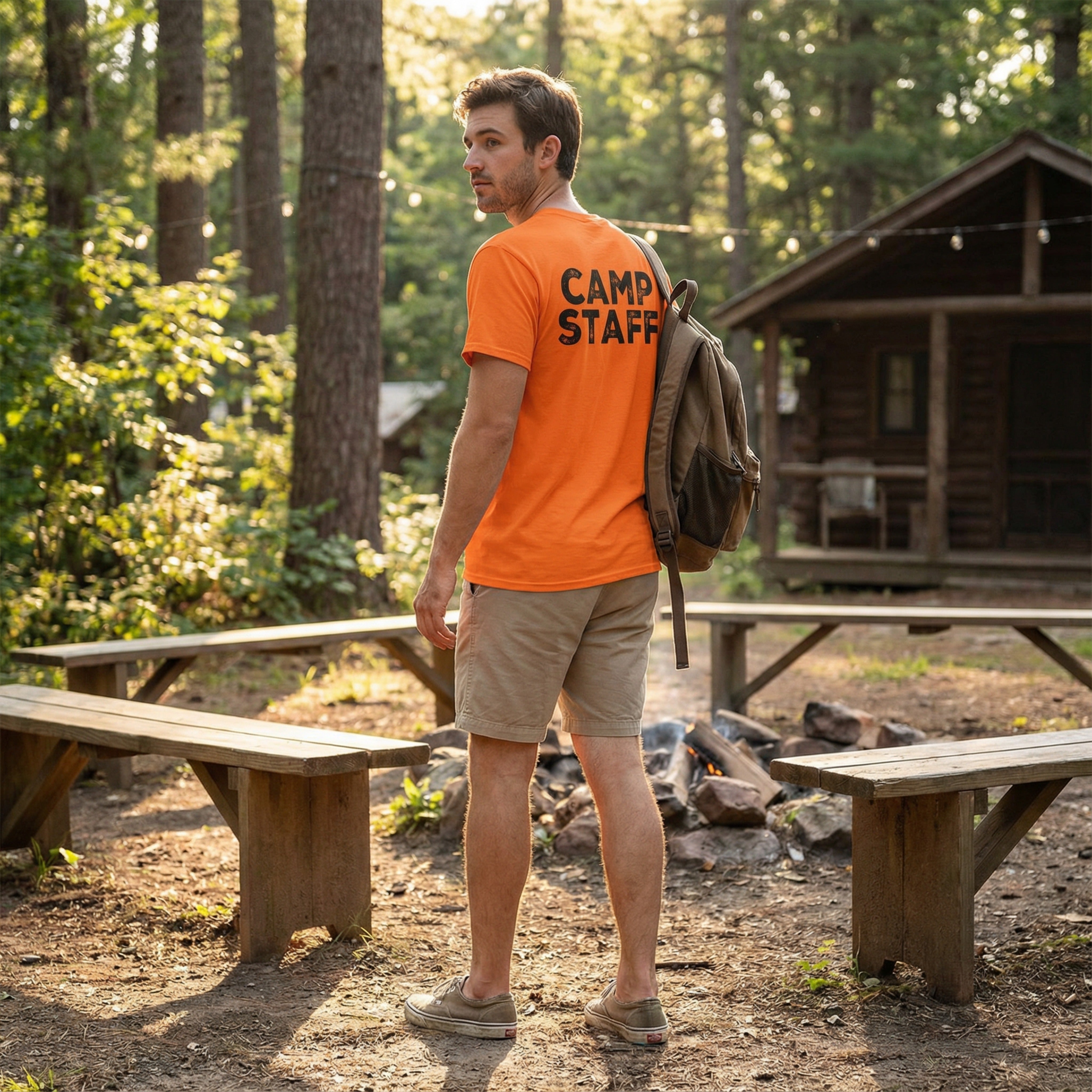 CAMP Staff T-Shirt Summer Counselor Rustic Design Cotton Tee (Front & Back)