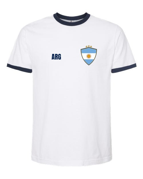 Argentina Soccer Ringer Tee 2026 — Retro National Crest | NYC Factory