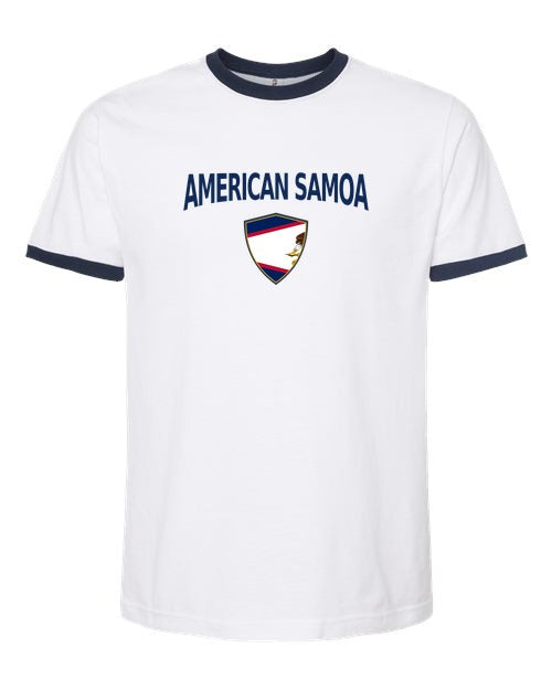 American Samoa Arched Crest Soccer Ringer Tee — NYC Factory