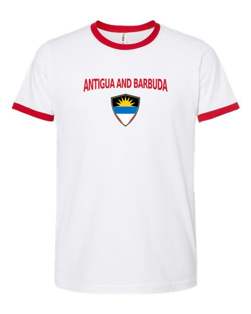 Antigua And Barbuda Arched Crest Soccer Ringer Tee — NYC Factory