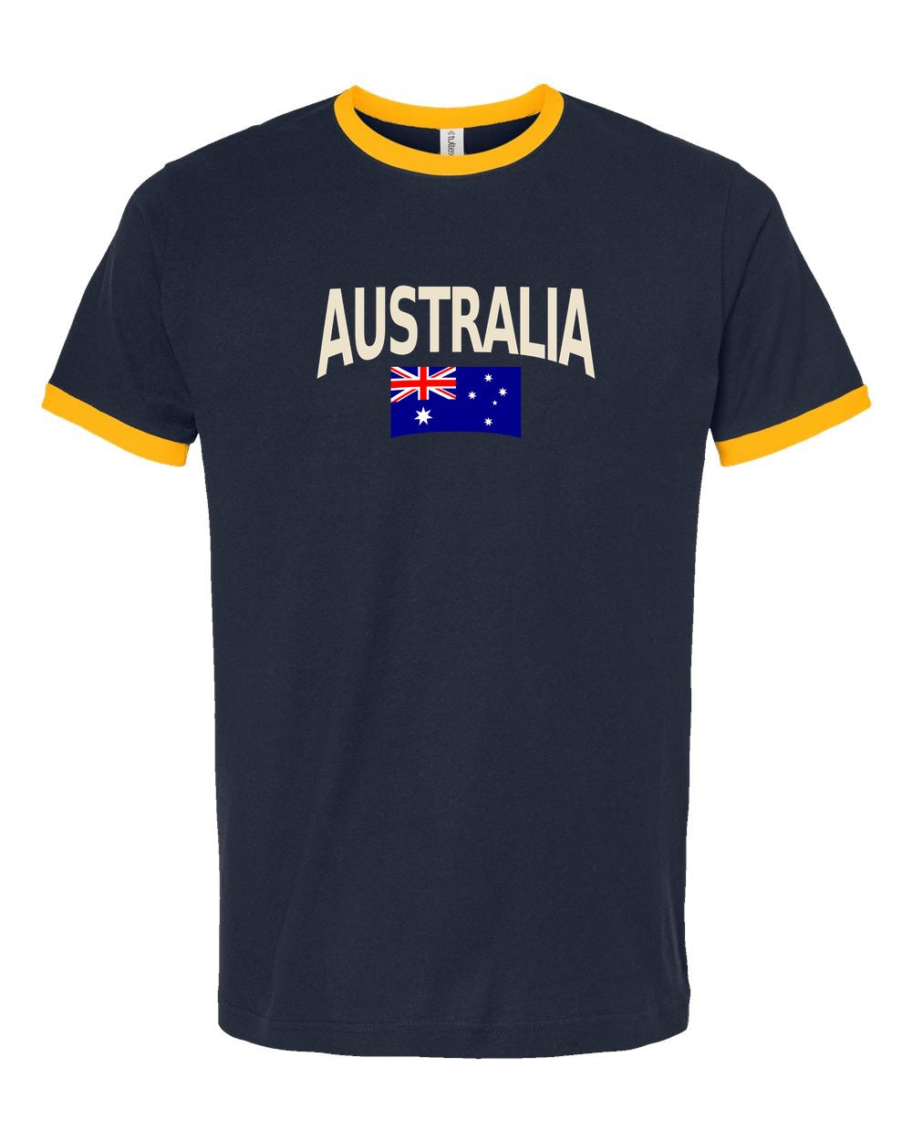 Australia Soccer Ringer Tee 2026 — Classic Name & Flag | NYC Factory - navy_gold