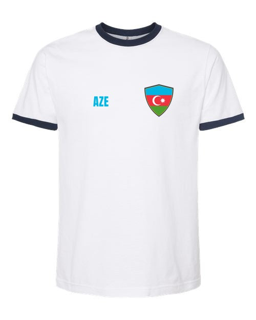 Azerbaijan Soccer Ringer Tee — Retro National Crest | NYC Factory