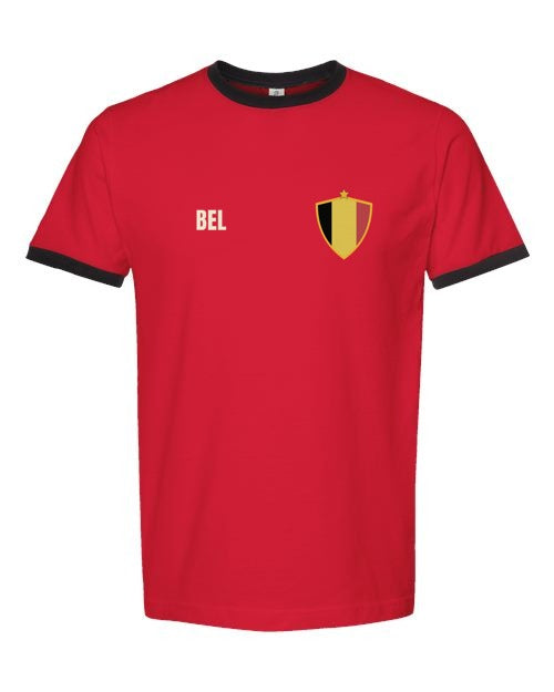 Belgium Soccer Ringer Tee 2026 — Retro National Crest | NYC Factory