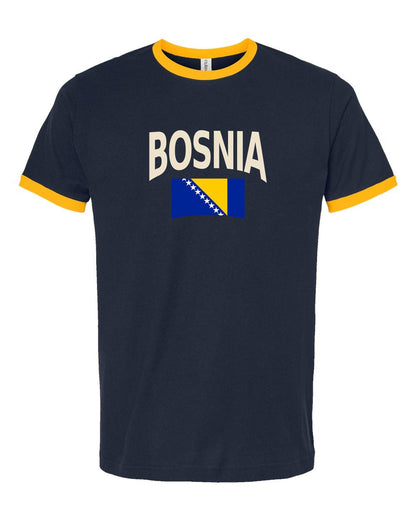 Bosnia and Herzegovina Soccer Ringer Tee 2026 — Classic Name & Flag | NYC Factory - navy_gold