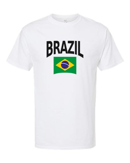 Brazil Soccer Tee 2026 — Classic Name & Flag | NYC Factory - White