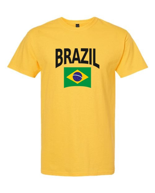 Brazil Soccer Tee 2026 — Classic Name & Flag | NYC Factory - Brazil Yellow