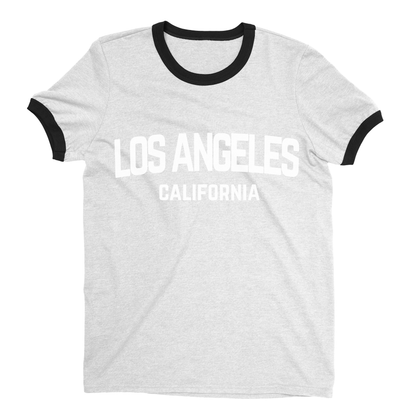 Los Angeles California White Retro Design Custom Mens Ringer T-Shirt Customized Tee White/Black