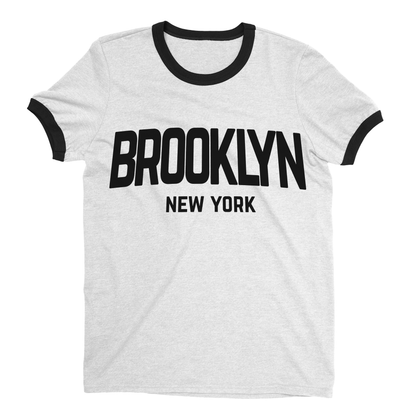 Brooklyn New York Retro Design Custom Mens Ringer T-Shirt Customized Tee White/Black