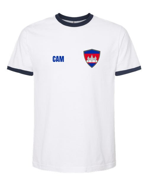 Cambodia Soccer Ringer Tee — Retro National Crest | NYC Factory
