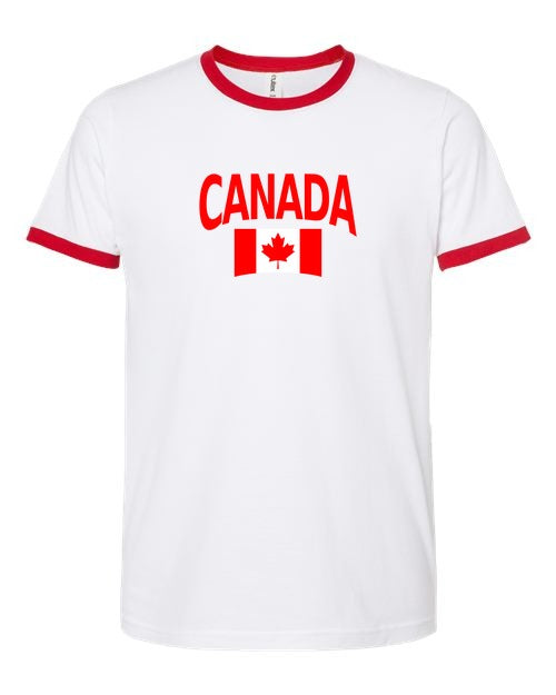 Canada Soccer Ringer Tee 2026 — Classic Name & Flag | NYC Factory - white_red