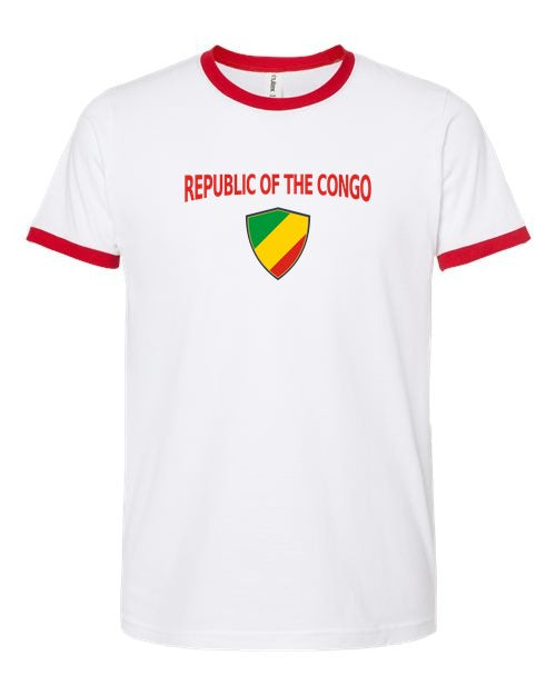 Republic Of The Congo Arched Crest Soccer Ringer Tee — NYC Factory