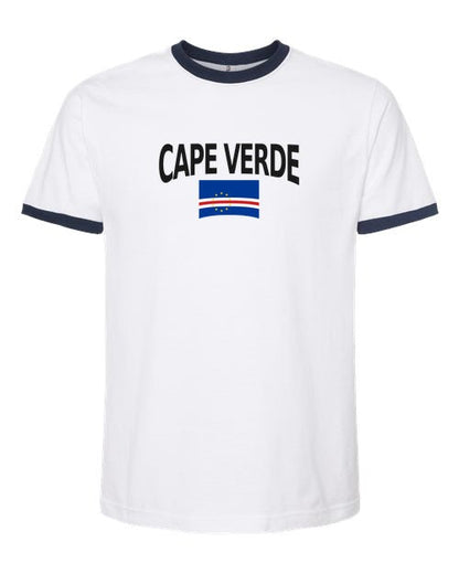 Cape Verde Soccer Ringer Tee 2026 — Classic Name & Flag | NYC Factory - white_navy