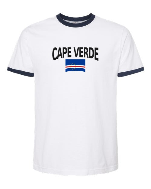 Cape Verde Soccer Ringer Tee 2026 — Classic Name & Flag | NYC Factory - white_navy