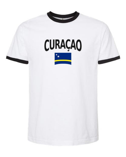 Curaçao Soccer Ringer Tee 2026 — Classic Name & Flag | NYC Factory - White/Black