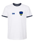 Curaçao Soccer Ringer Tee 2026 — Retro National Crest — White/Navy | NYC Factory