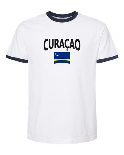 Curaçao Soccer Ringer Tee 2026 — Classic Name & Flag | NYC Factory - white_navy