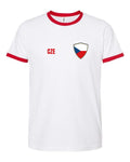 Czech Republic Soccer Ringer Tee 2026 — Retro National Crest — White/Red | NYC Factory