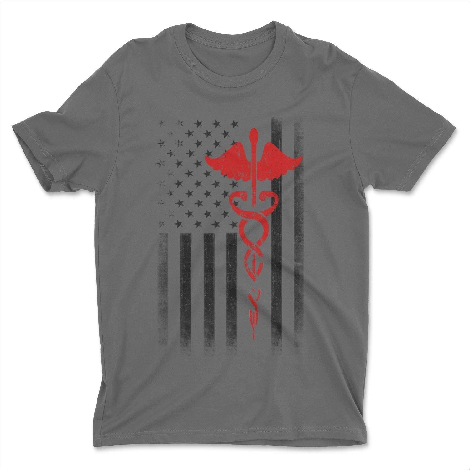 Charcoal Men's USA Flag Red Premium Ringspun Tee EMT Nurses Lives Matter