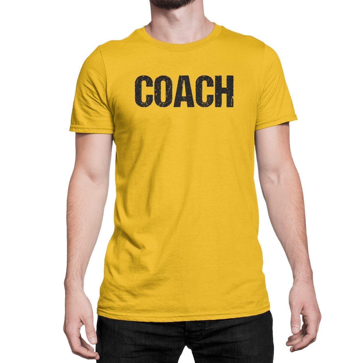 Coach T-Shirt Sports Coaching Tee Shirt (Gold & Black, Distressed)