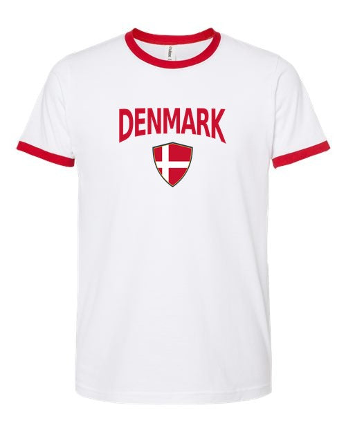 Denmark Arched Crest Soccer Ringer Tee — NYC Factory