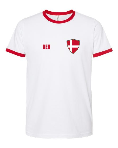 Denmark Soccer Ringer Tee — Retro National Crest | NYC Factory