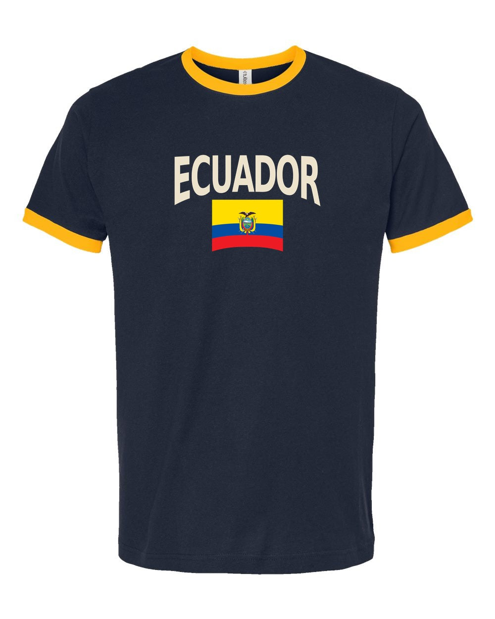Ecuador Soccer Ringer Tee 2026 — Classic Name & Flag | NYC Factory - navy_gold
