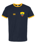 Ecuador Soccer Ringer Tee 2026 — Retro National Crest — Navy/Gold | NYC Factory