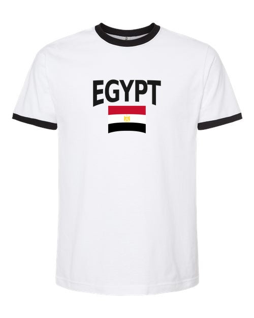 Egypt Soccer Ringer Tee 2026 — Classic Name & Flag | NYC Factory - White/Black